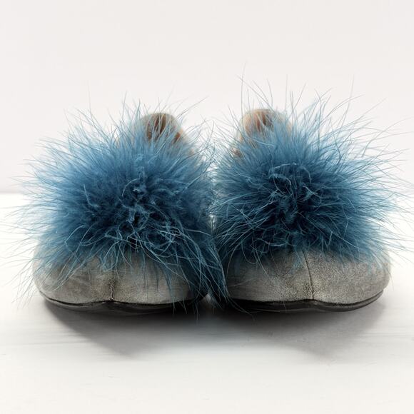 Patricia Green Feather Puff Pom Pom Flats Gray Suede Size 7 Pointed Toe Fashion - Picture 4 of 12